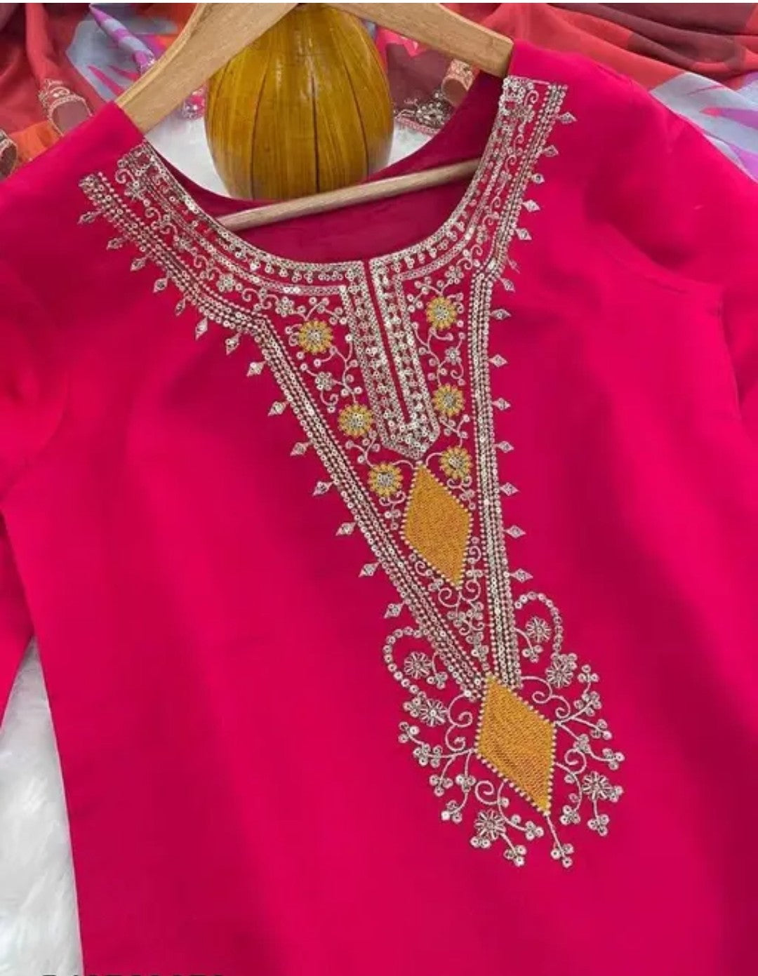 Pink Fancy embroidery kurti pant with dupatta set
