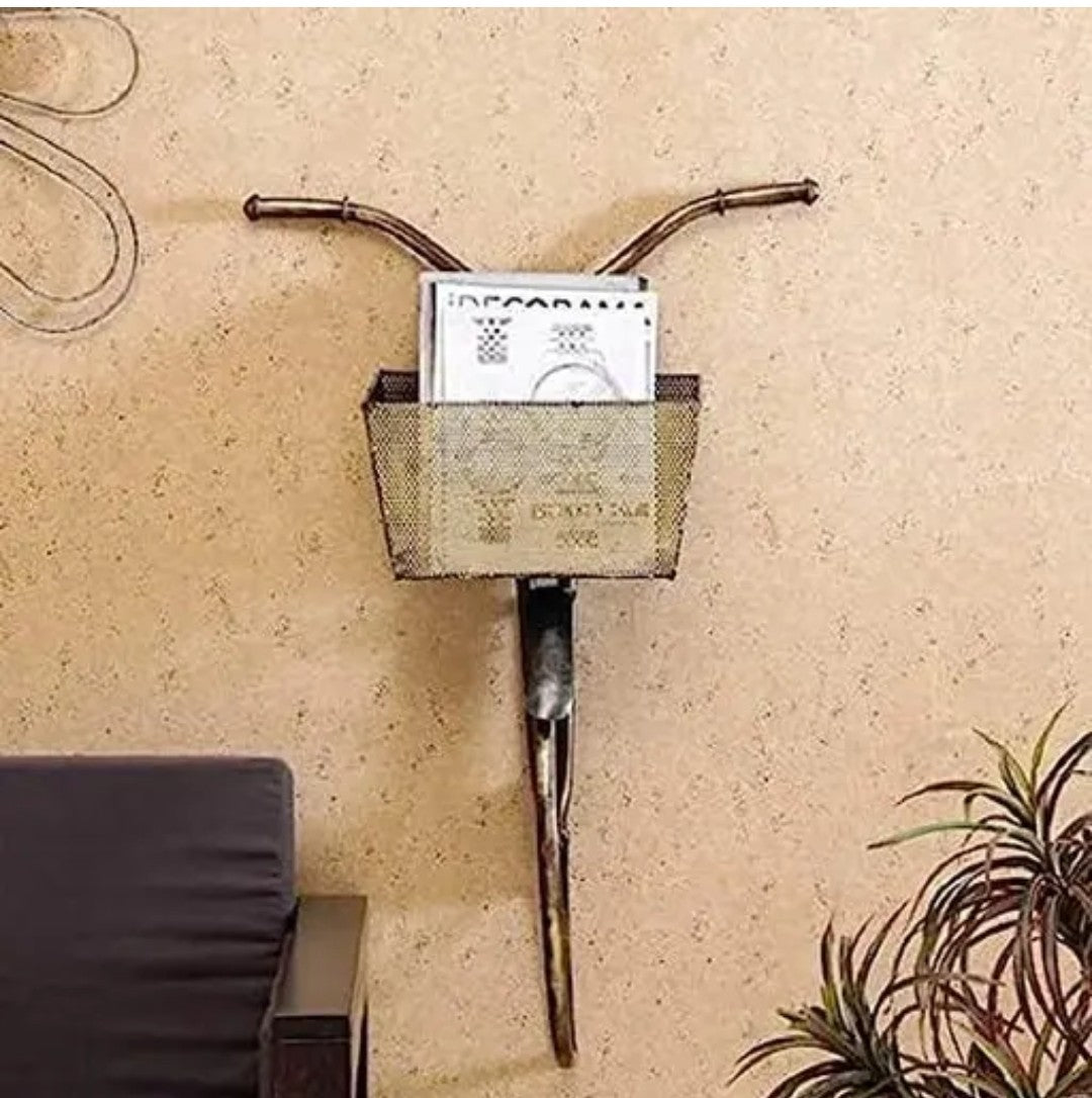 Iron cycle wall hanging for books, decorative floral look