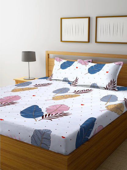 Super Soft Glace Cotton All Round Elastic Fitted Double Bed Bedsheet with 2 Pillow Cover