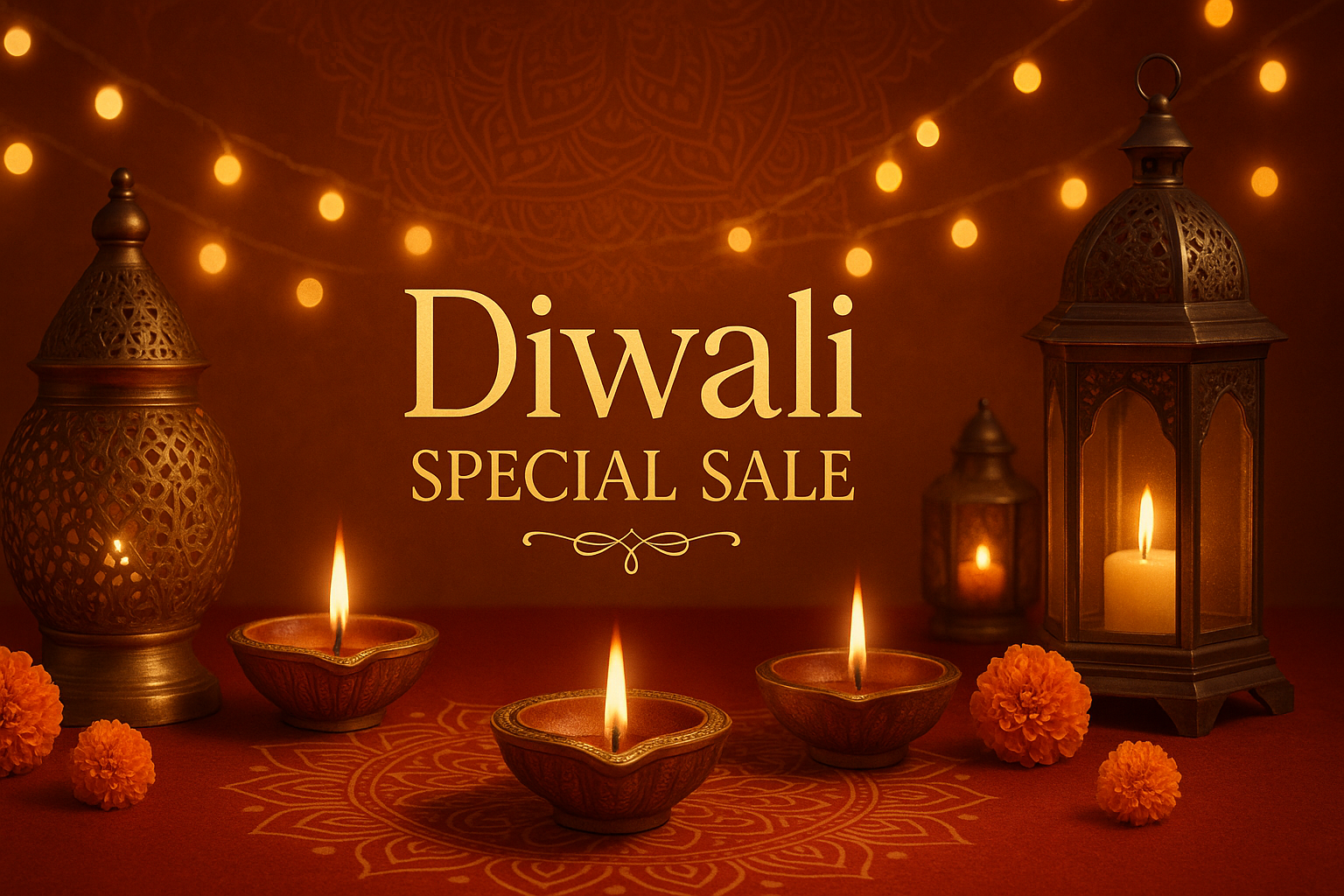 Ek Diwali ki special sell ka High Quality product ki 4k image Banner bano jisme thode home decor lighting wagera ki pic ho