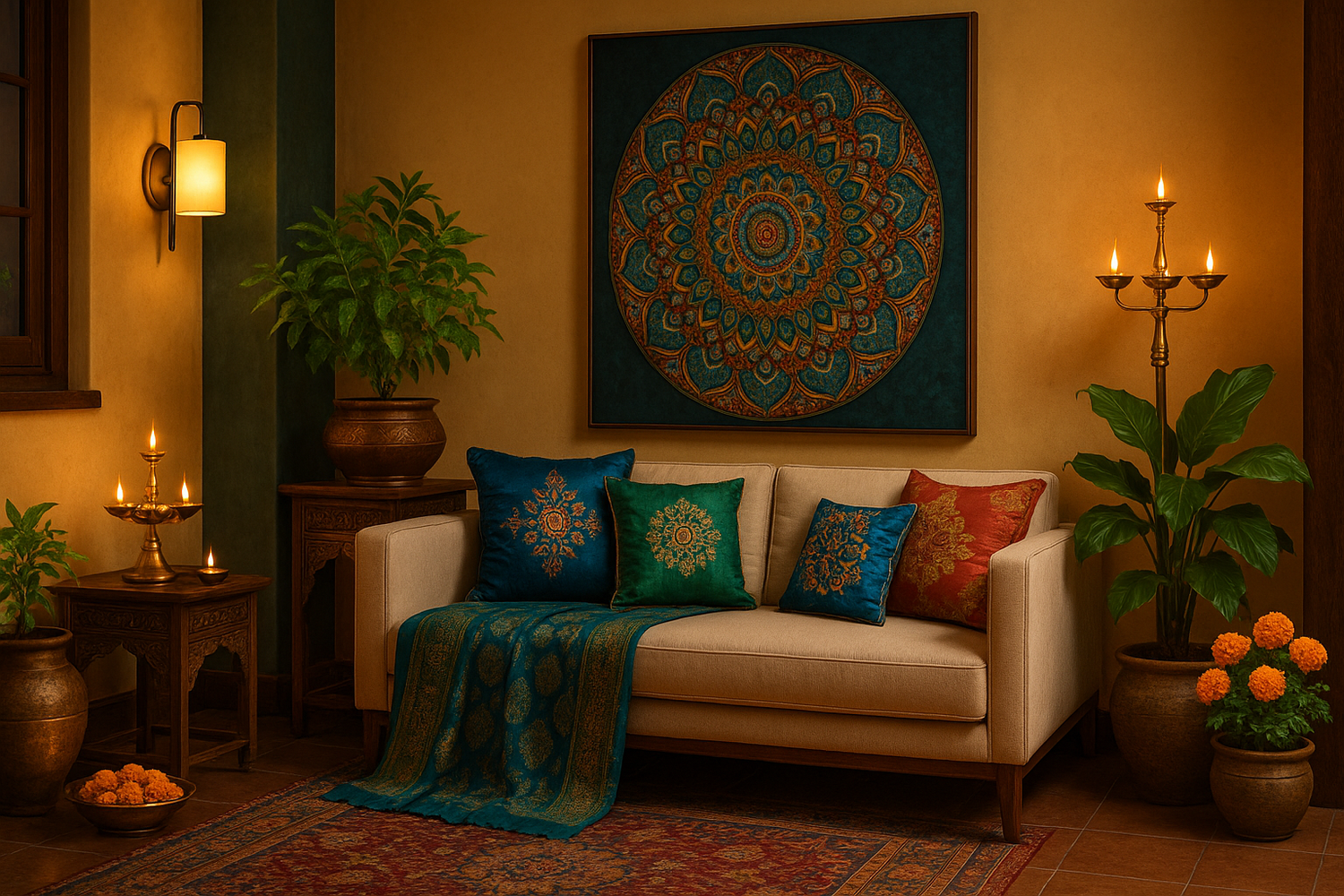 Experience decor that celebrates Indian tradition with a modern twist. Perfect for creating peaceful, stylish, and heartwarming corners in your home. 8k image make