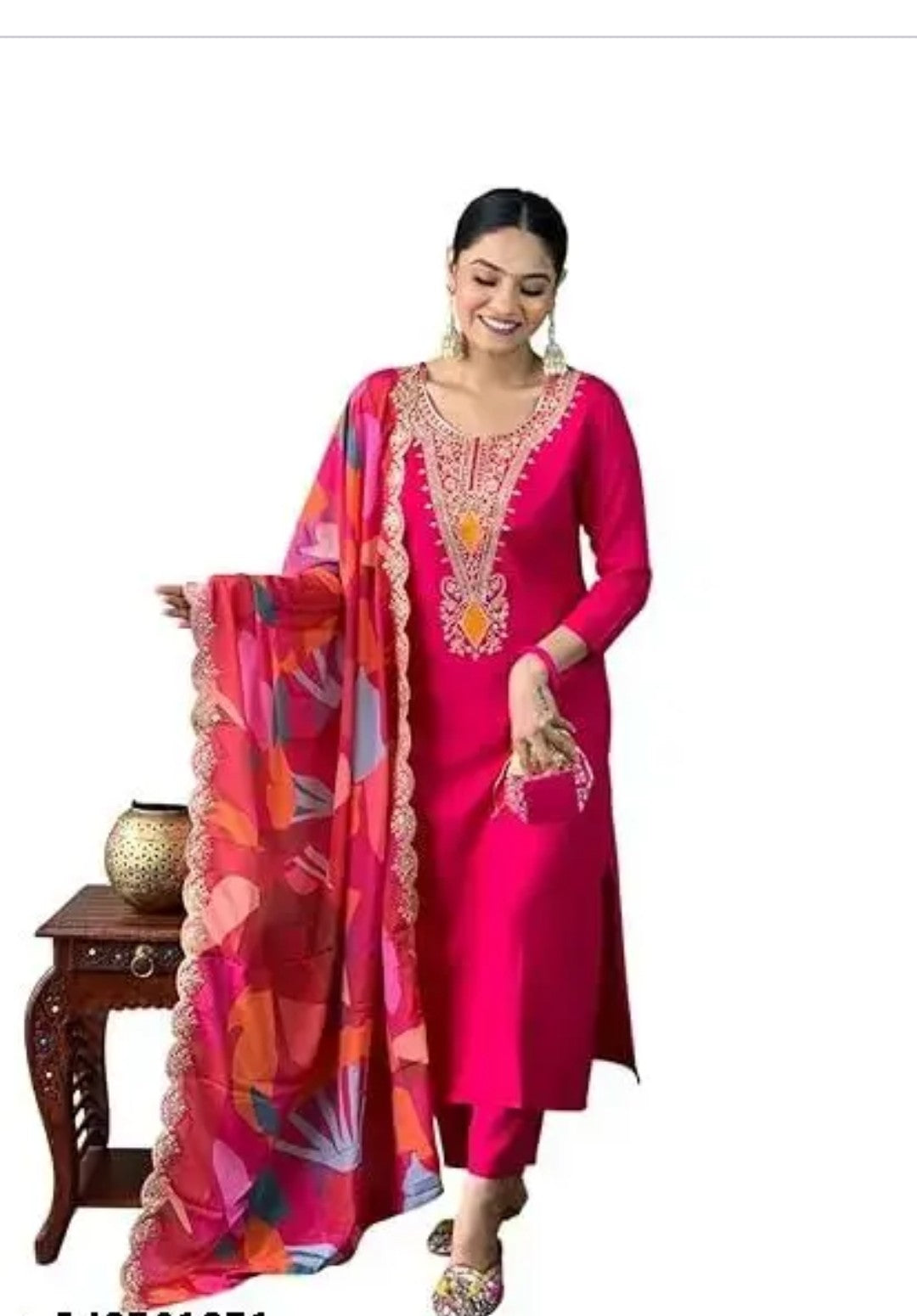 Pink Fancy embroidery kurti pant with dupatta set